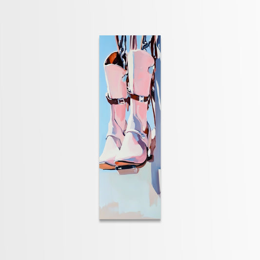 Western Boots, Country Decor, Rustic Farmhouse Wall Art, Pink and White Cowboy Boots, Vintage Style, Canvas Print, Living Room Wall Art