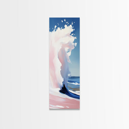 Ocean Wave, Coastal Wall Art, Abstract Seascape Painting, Beach House Decor, Modern Blue and Pink Print, Canvas Print, Living Room Wall Art