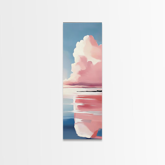 Pink Clouds, Coastal Wall Art, Minimalist Landscape, Modern Seascape, Large Framed Canvas Print, Living Room Art, Soft Pastel Decor
