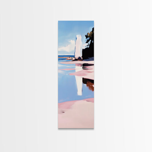 Rock Formation, Coastal Reflection, Ocean Landscape, Soft Pastel Seascape, Modern Boho Art, Nature Inspired Framed Canvas Print, Zen Decor