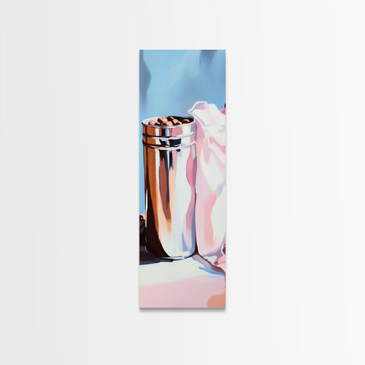 Vintage Coffee Tin, Retro Kitchen Art, Pastel Still Life, Soft Aesthetic, Mid Century Modern Wall Decor, Framed Canvas Print, Cafe Inspired