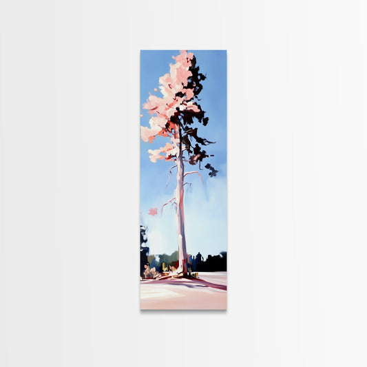 Pink Blossom Tree, Spring Landscape Art, Dreamy Nature Print, Pastel Wall Decor, Romantic Living Room, Framed Canvas Print