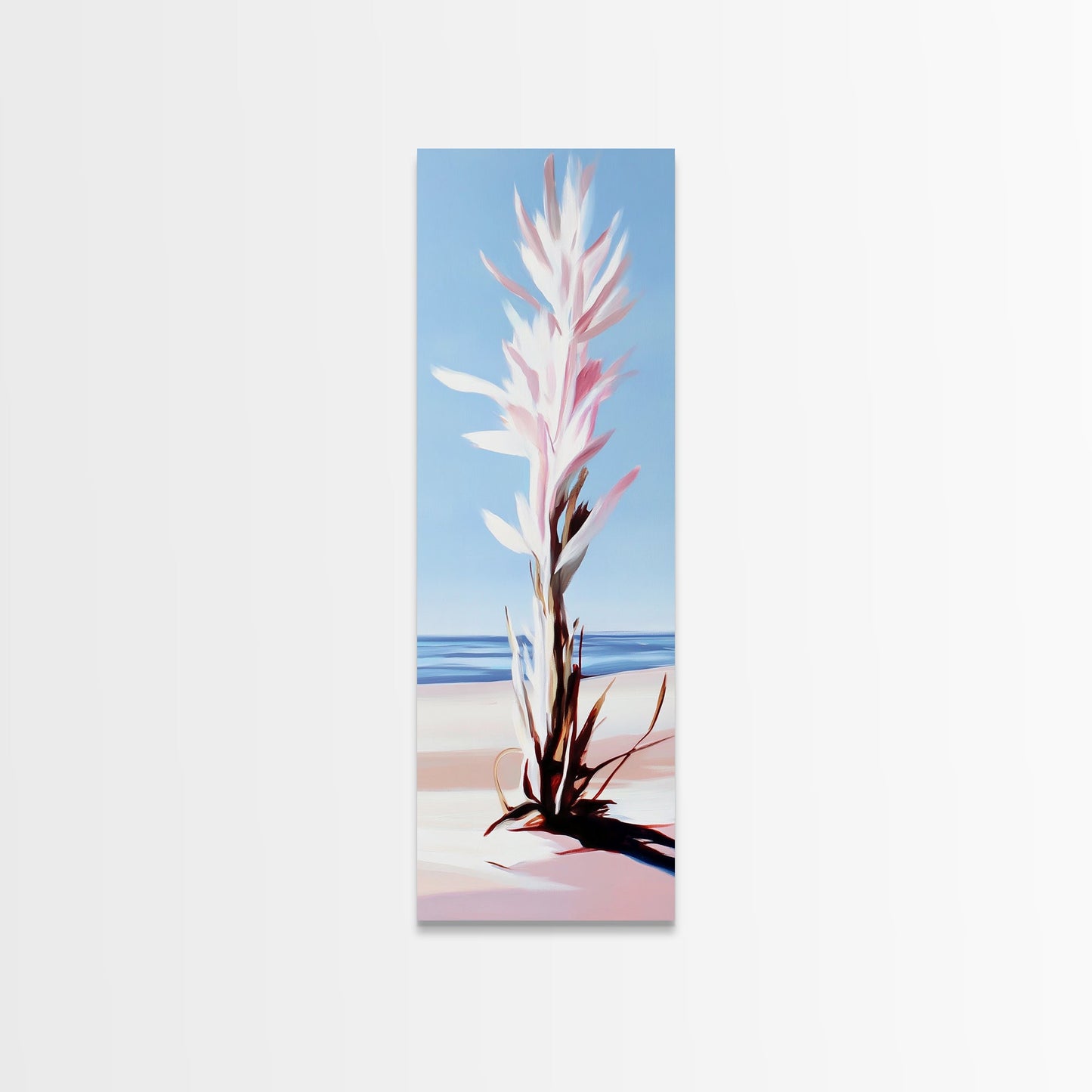 Abstract Plant, Coastal Art, Minimalist Painting, Canvas Print, Beach Inspired, Blue and Pink Decor, Modern Home Accent, Tranquil Design