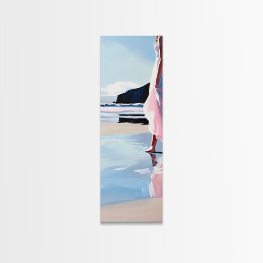 Woman by Ocean, Coastal Art, Canvas Print, Romantic Seascape, Minimalist Decor, Modern Art, Pastel Beach Scene, Living Room Wall Art