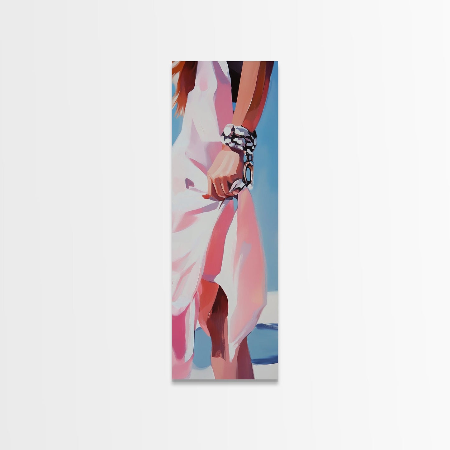 Elegant Woman, Fashion Illustration, Chic Wall Art, Framed Canvas Print, Pink and White, Modern Minimalist, Dressing Room Decor