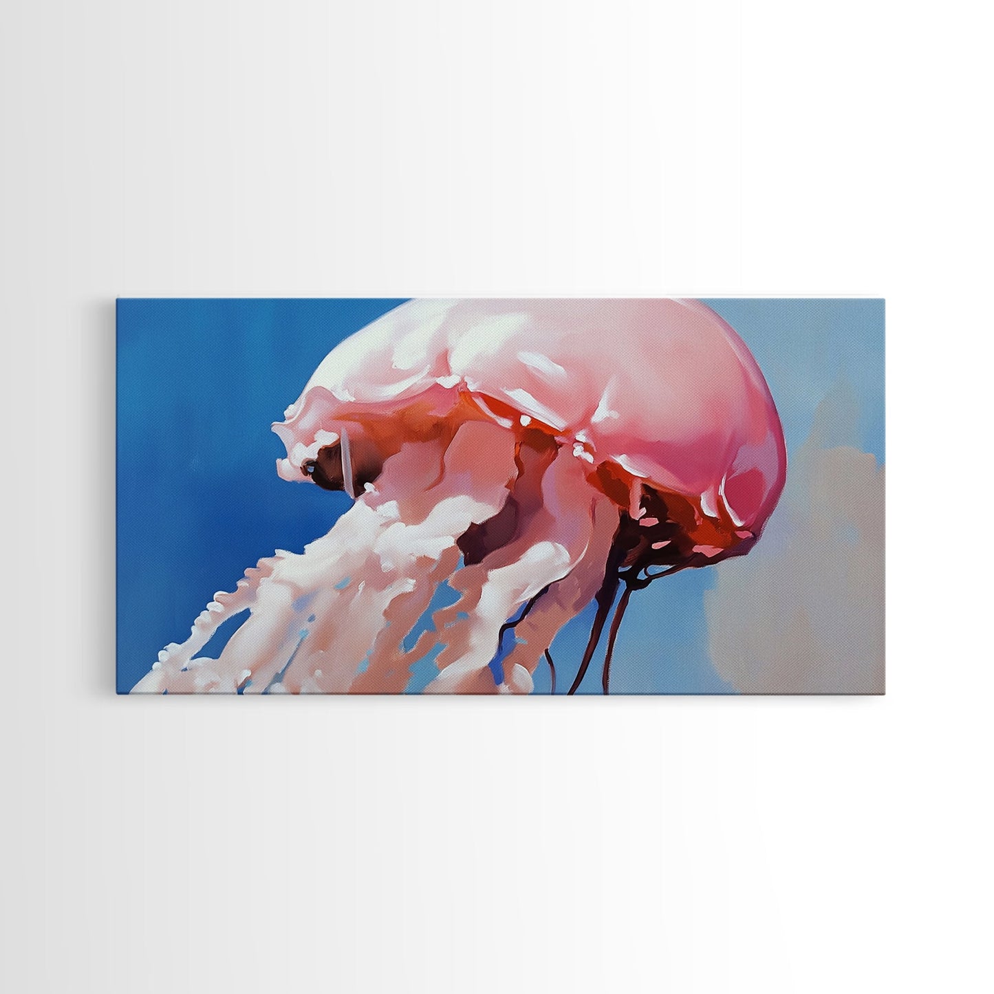 Quallen, Meereskunst, Meereslebewesen, Leinwanddruck, Küstenwanddeko, Strandhauskunst, Nautische Malerei, Minimalistische Unterwasserkunst