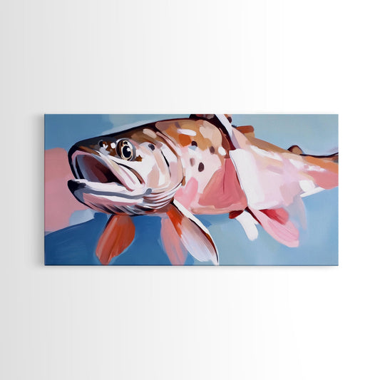 Trout Fish Art, Colorful Fish, Fishing Decor, Watercolor Style, Framed Canvas Print, Cabin Wall Art, Rustic Lodge Decor, Nature Gift
