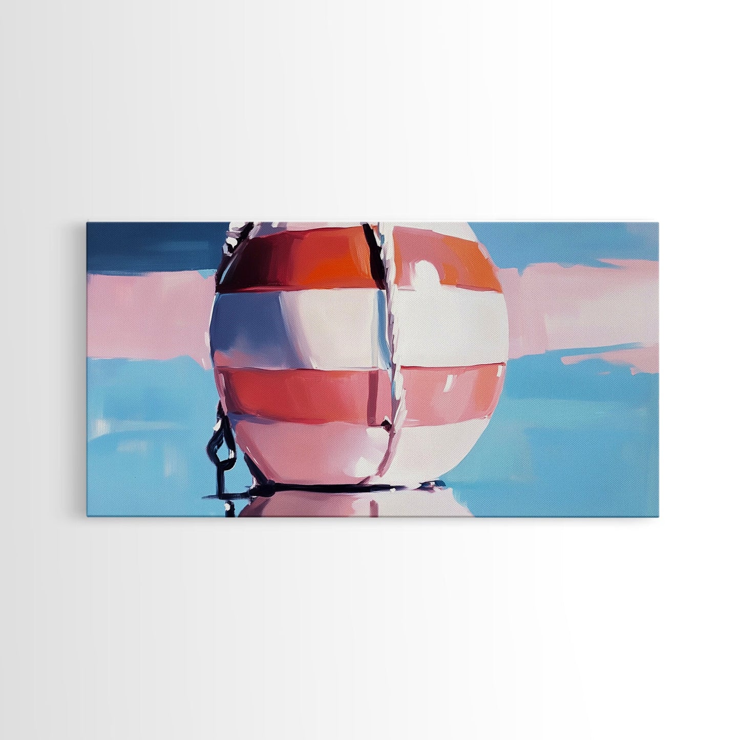 Nautical Buoy Reflection, Coastal Wall Art, Ocean Beach Print, Minimalist Seaside Decor, Modern Nautical Art, Bedroom Framed Canvas Print