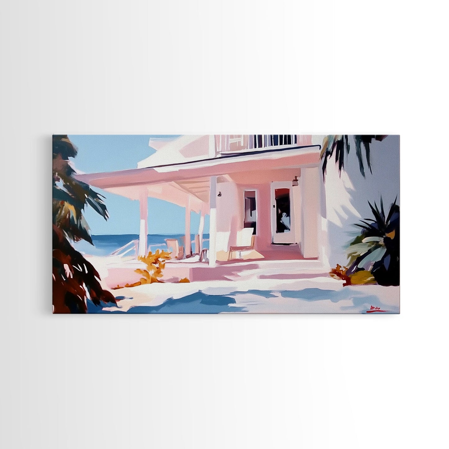 Oceanfront Porch, Coastal Home, Beach House, Seaside Retreat, Summer Vibes, Blue Wall Art, Nautical Style, Modern Decor, Framed Canvas Print