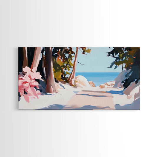 Woodland Path, Lakeside Retreat, Nature Escape, Canvas Print, Rustic Wall Art, Cabin Decor, Landscape Painting, Outdoor Serenity