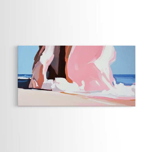 Beach Cliffside, Ocean Waves Art, Coastal Home Decor, Beach Vacation Aesthetic, Minimalist Seascape, Canvas Print, Bedroom Wall Art