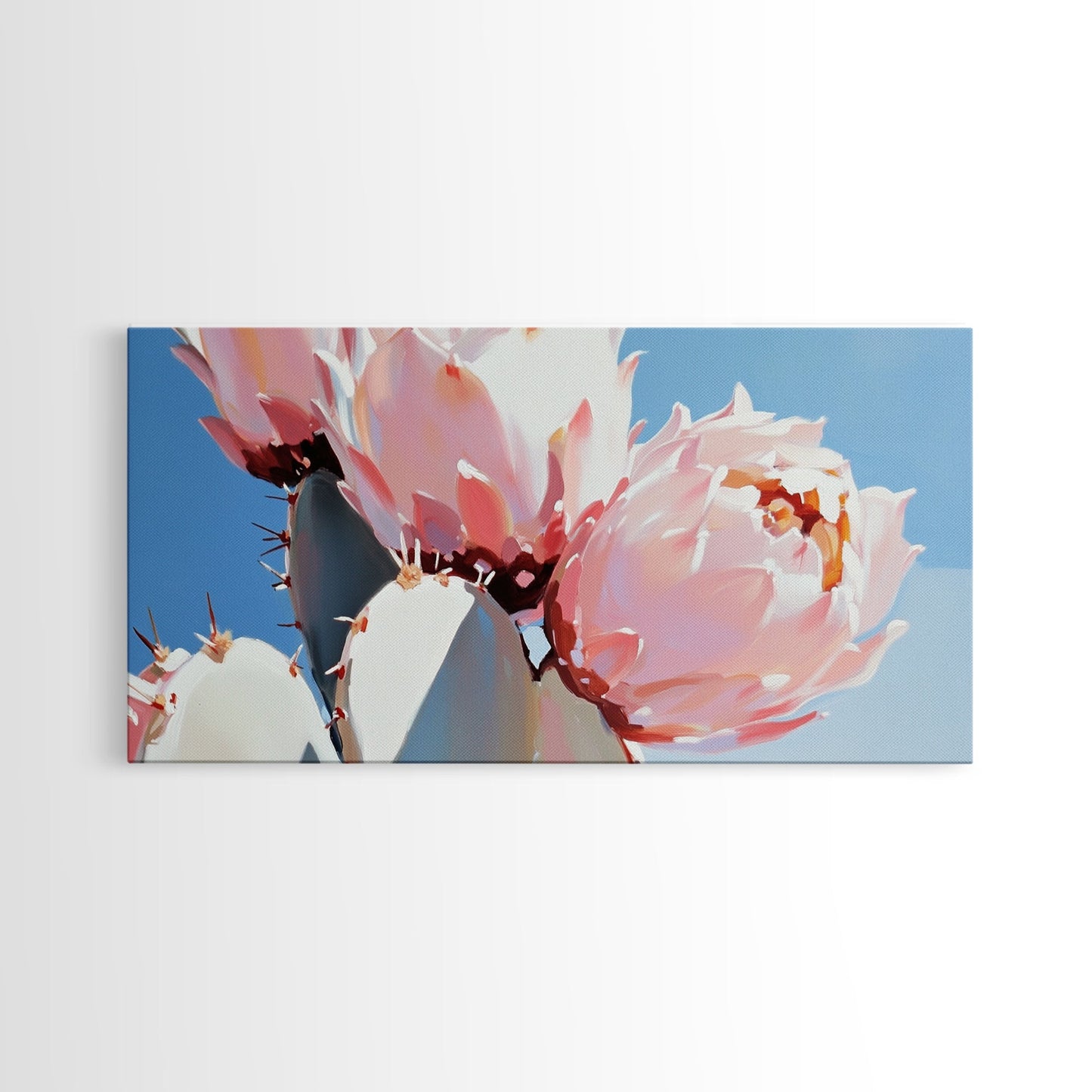 Kaktusblüten, Botanische Wüstenkunst, Leuchtende Sukkulente, Rosa blühender Kaktus, Bohème-Ästhetik, Leinwanddruck, Wohnzimmer