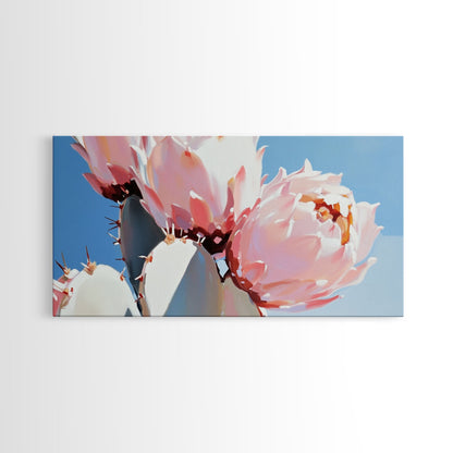 Kaktusblüten, Botanische Wüstenkunst, Leuchtende Sukkulente, Rosa blühender Kaktus, Bohème-Ästhetik, Leinwanddruck, Wohnzimmer