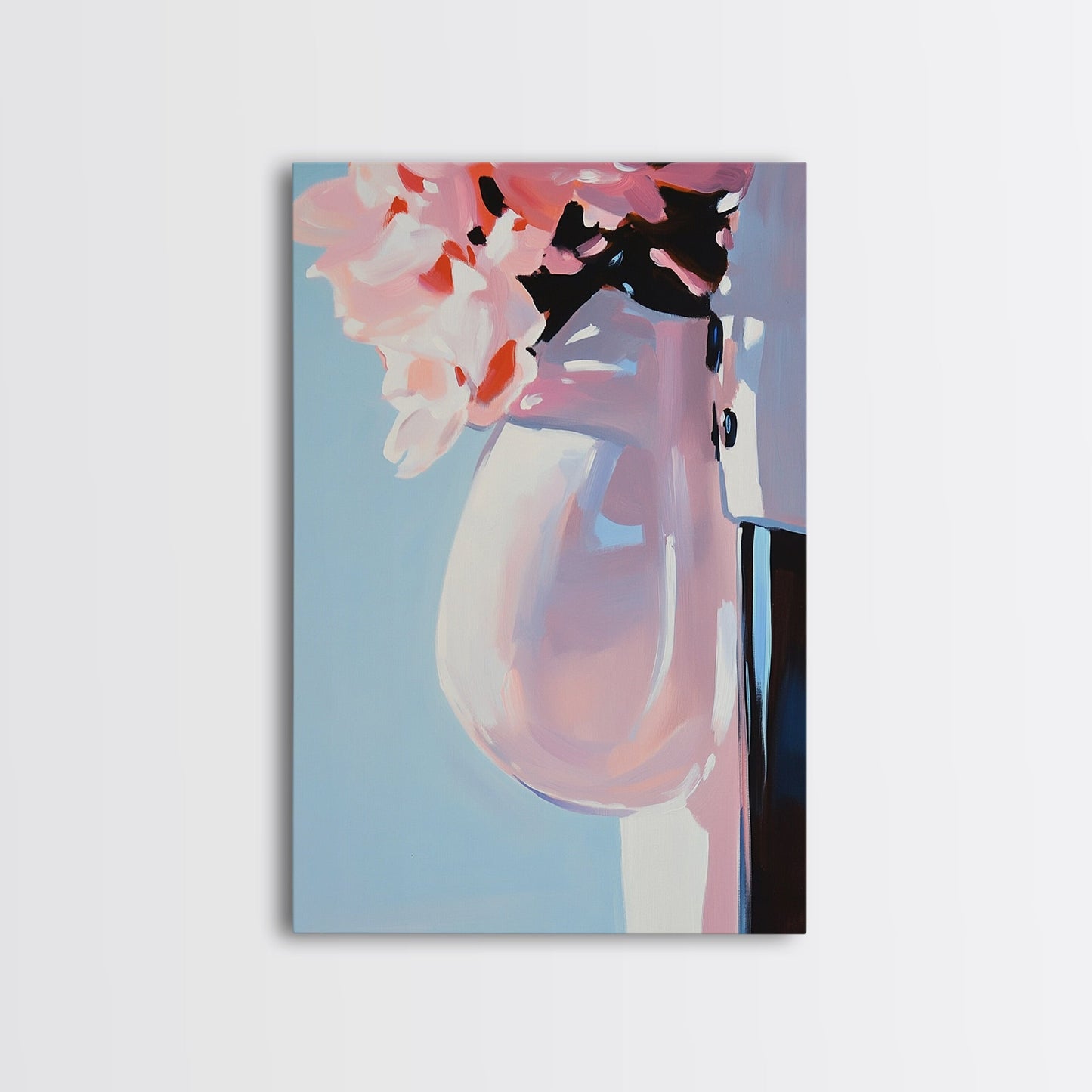 Floral Vase, Soft Pastel Art, Romantic Aesthetic, Elegant Still Life, Framed Canvas Print, Bedroom Wall Art, Feminine Home Decor