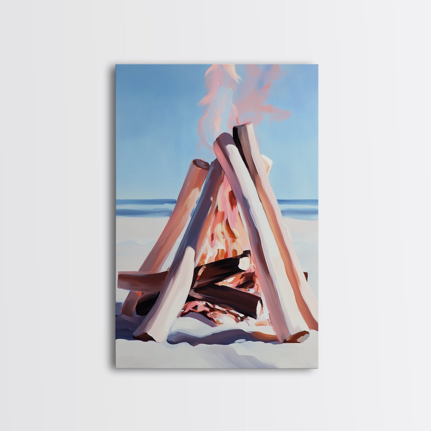 Beach Bonfire, Coastal Art, Ocean Sunset, Warm Minimalist, Canvas Print, Coastal Home Decor, Relaxing Wall Art, Boho Aesthetic