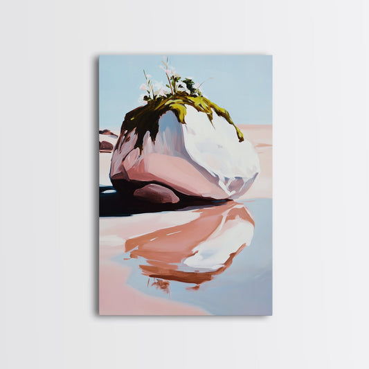 Modern Coastal Art, Abstract Beach Scene, Minimalist Ocean Print, Framed Canvas Print, Boho Seascape, Living Room Wall Art, Pastel Decor