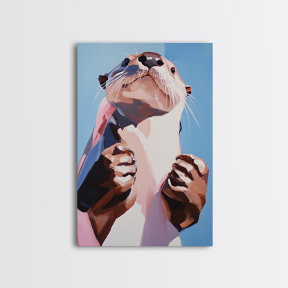 Otter Portrait, Animal Lover Gift, Cute Wildlife Art, Whimsical Decor, Framed Canvas Print, Playful Wall Art, Bedroom Artwork