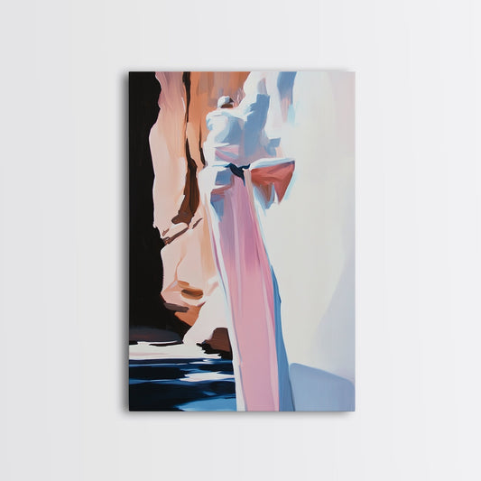 Canyon Serenity, Earthy Landscape, Nature Inspired Art, Warm Neutral Tones, Rustic Minimalist Style, Framed Canvas Print