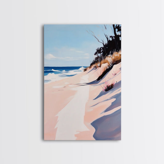 Beach Path, Coastal Art, Modern Seascape, Framed Canvas Print, Ocean Wall Art, Minimalist Beach Painting, Bedroom Wall Decor