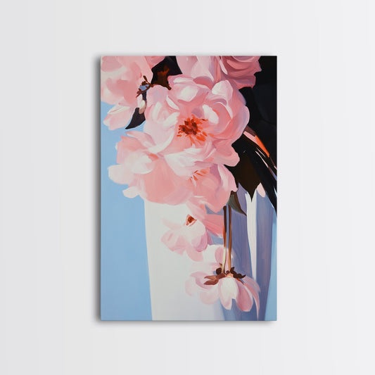 Pink Florals, Botanical Wall Art, Modern Floral Painting, Framed Canvas Print, Boho Decor, Bedroom Wall Art, Pastel Flower Artwork