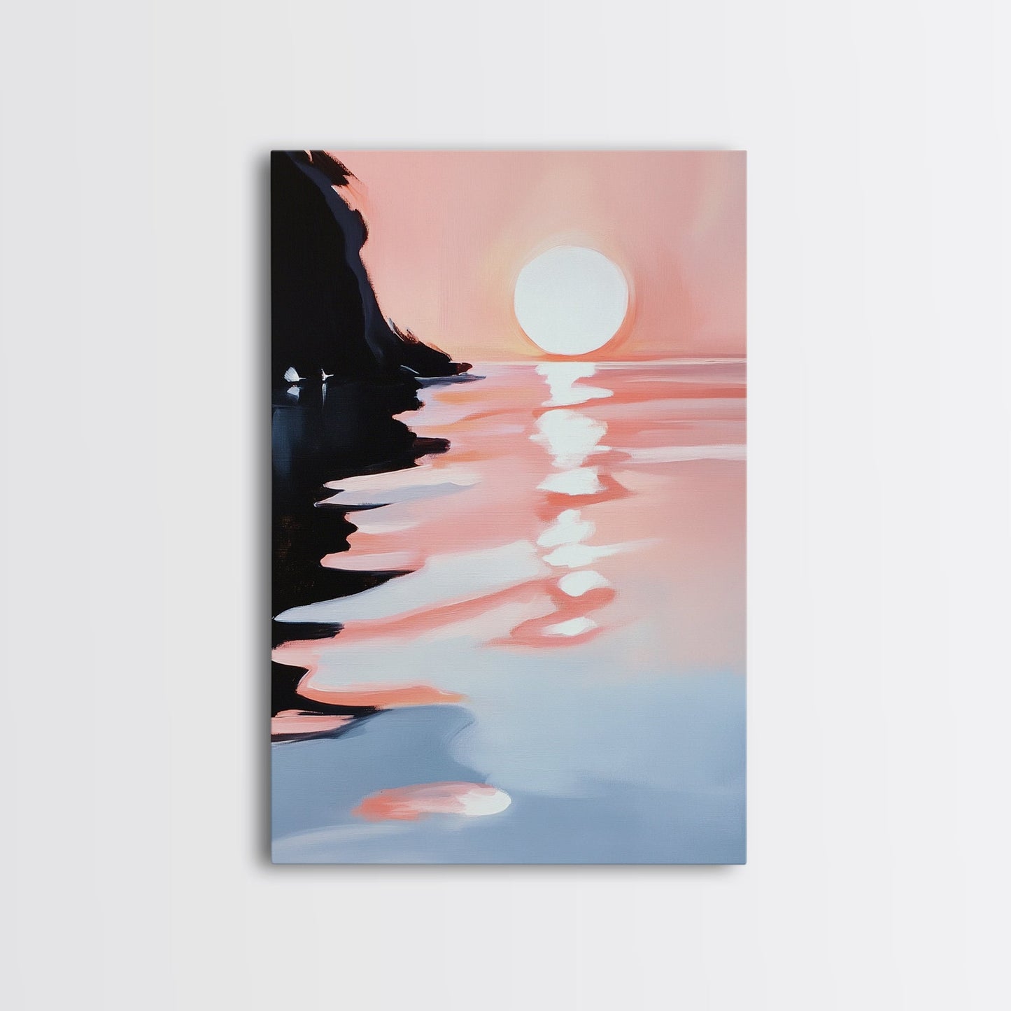 Pastel Sunrise, Abstract Landscape Art, Framed Canvas Print, Beach Wall Decor, Contemporary Coastal Artwork, Relaxing Home Aesthetic