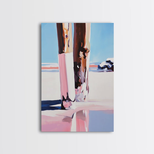 Wooden Pilings, Nautical Seaside Art, Framed Canvas Print, Coastal Minimalist Decor, Beach House Painting, Rustic Ocean Artwork