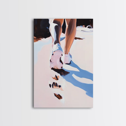 Walking on Sand, Beach Footsteps Art, Ocean Shoreline Print, Minimalist Home Decor, Framed Canvas Print, Modern Coastal Wall Art