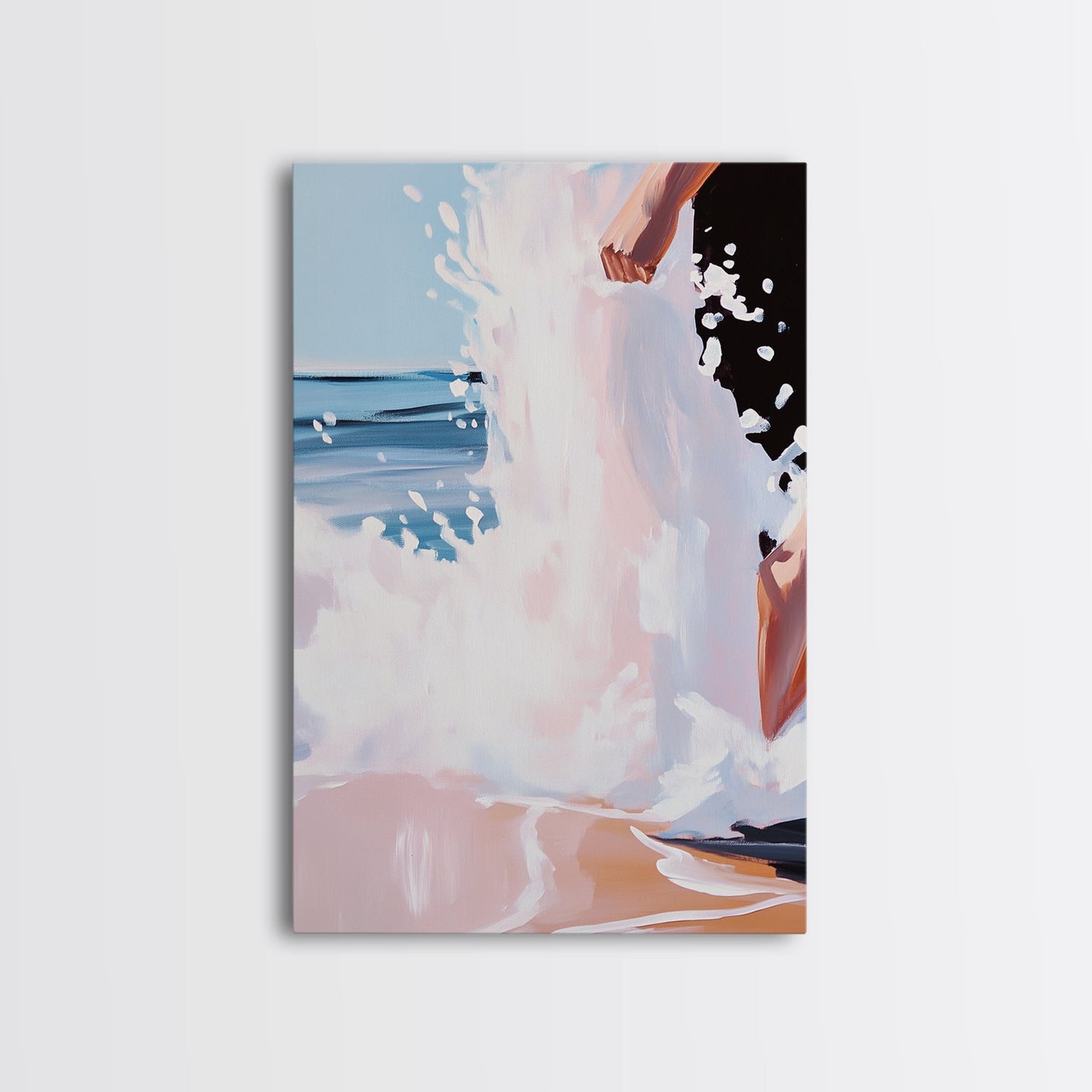 Wave Splash, Beach House Art, Ocean Print, Coastal Water Painting, Summer Vibes, Framed Canvas Print, Living Room Decor, Gift
