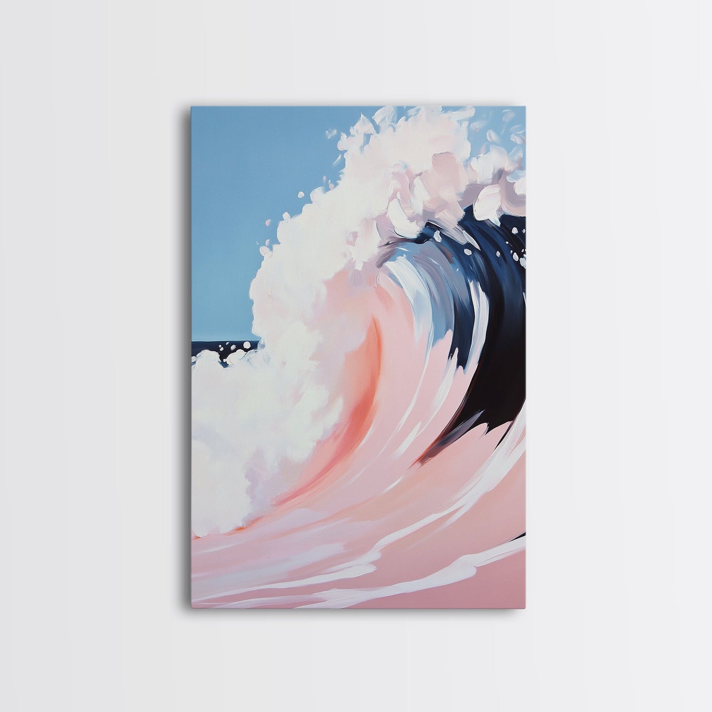 Ocean Wave Painting, Abstract Seascape Art, Modern Coastal Print, Pastel Watercolor Style, Framed Canvas Print, Beach House Wall Art