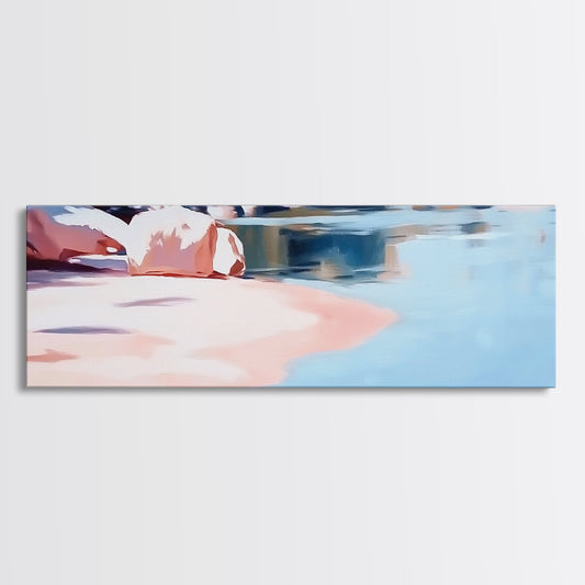 Reflections on Water, Tranquil Lakeside Scene, Minimalist Nature Art, Canvas Print, Serene Blue Tones, Relaxing Wall Art, Office Decor