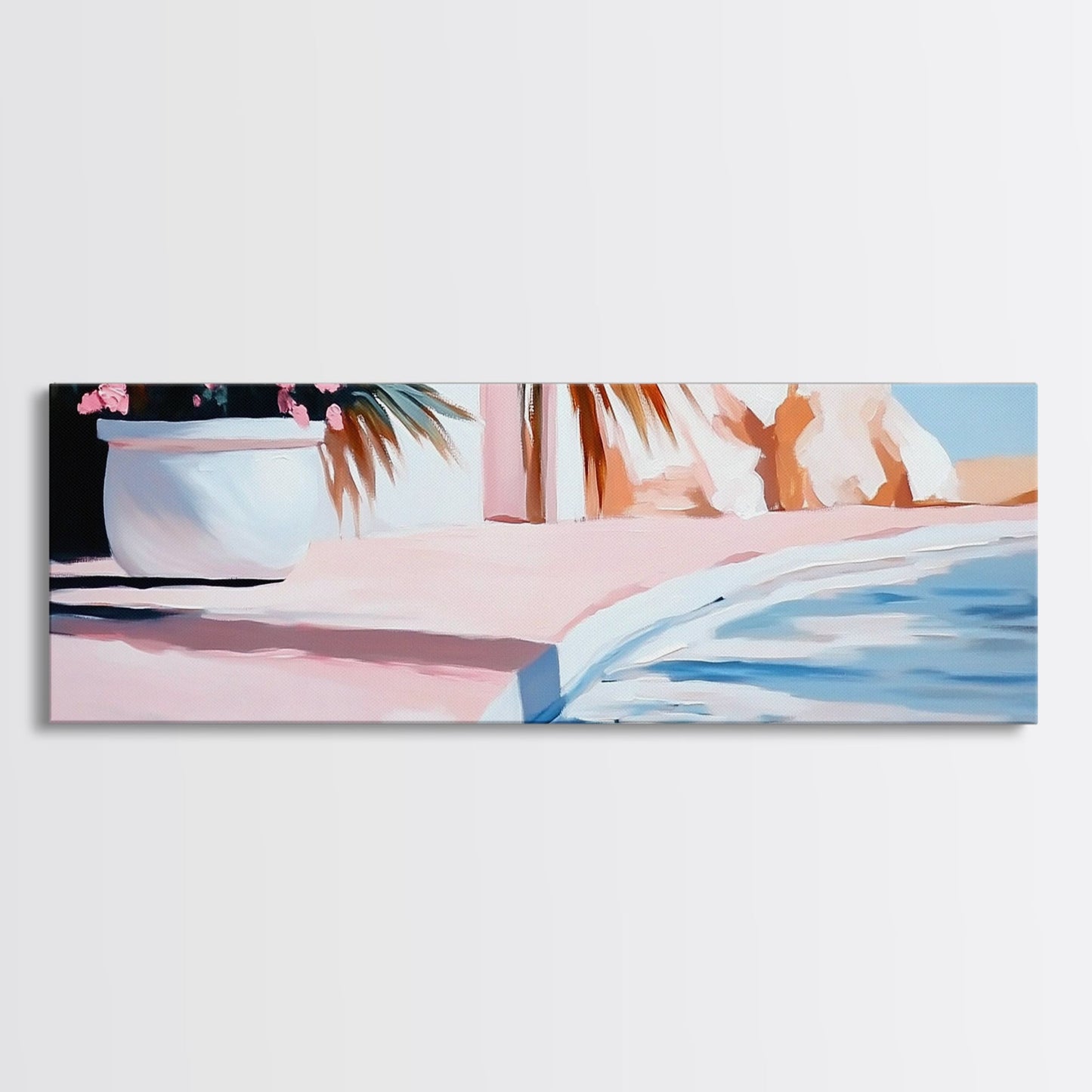 Poolside Bliss, Tropical Vibes, Relaxing Art, Framed Canvas Print, Pink Aesthetic, Coastal Wall Decor, Summer Artwork, Beach Decor