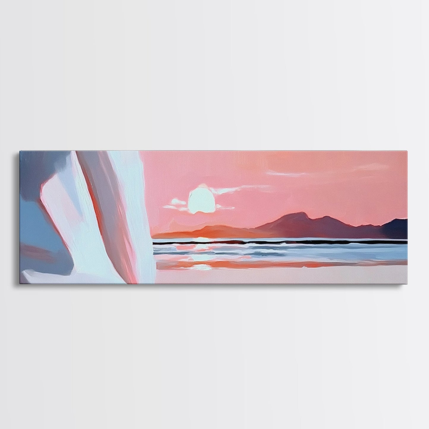 Sunset Serenity, Coastal Horizon, Tranquil Art, Framed Canvas Print, Pink Sky, Minimalist Seascape, Ocean Decor, Living Room Artwork