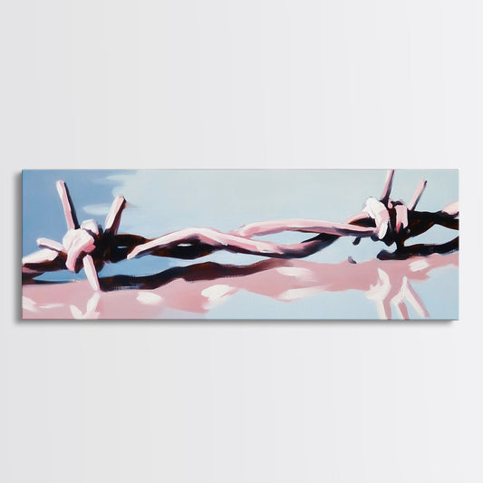 Barbed Wire, Abstract Fence, Rustic Wall Art, Framed Canvas Print, Minimalist Country Decor, Industrial Farmhouse, Western Artwork