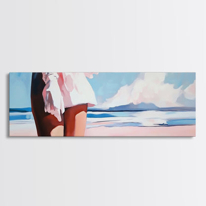 Ocean Breeze, White Dress, Canvas Print, Beach Wall Art, Minimalist Art, Relaxing Home Decor, Blue Sky Painting, Modern Wall Art