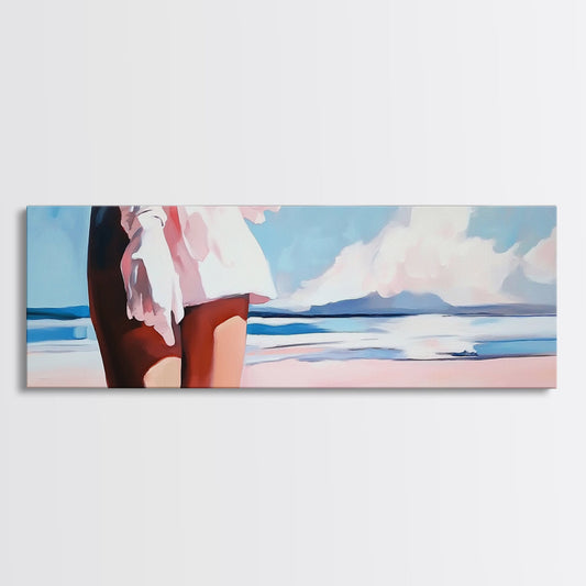 Ocean Breeze, White Dress, Canvas Print, Beach Wall Art, Minimalist Art, Relaxing Home Decor, Blue Sky Painting, Modern Wall Art