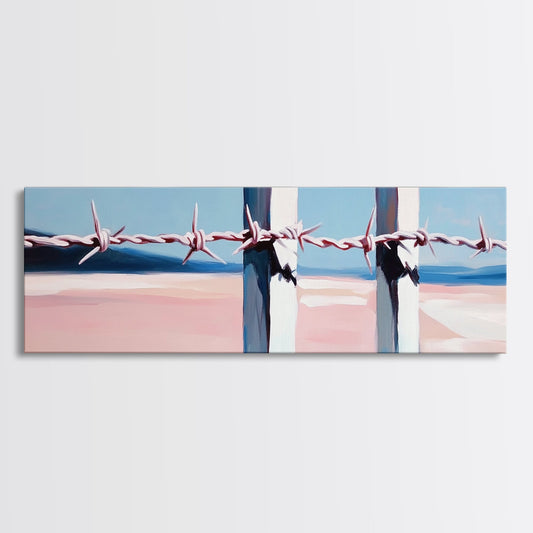 Beach Fence, Coastal Barrier, Ocean Landscape, Framed Canvas Print, Minimalist Seaside Art, Nautical Wall Decor, Summer Home Artwork