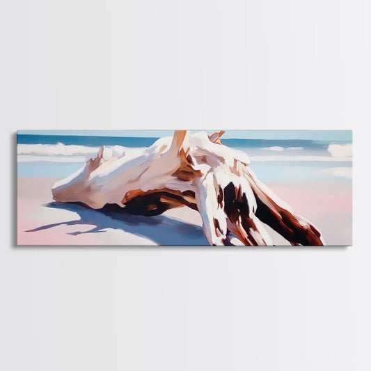 Driftwood, Ocean Waves, Canvas Print, Coastal Wall Art, Beach House Decor, Minimalist Seascape, Natural Tones, Boho Home Aesthetic