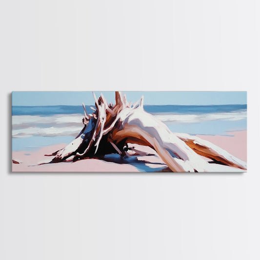 Beach Driftwood, Coastal Art, Seaside Wall Decor, Nature Painting, Canvas Print, Living Room Wall Art, Modern Beach House Art