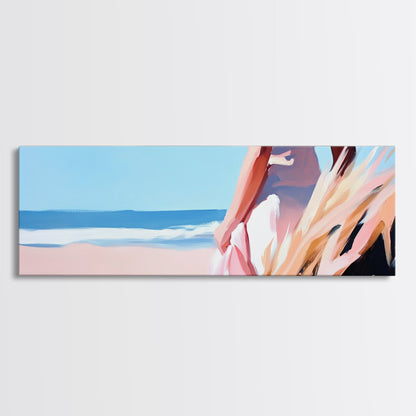 Meeresbrise, Küstenfrau, Kunst der Ruhe, Strandästhetik, Leinwanddruck, Boho-Wandkunst, Entspannende Schlafzimmerwanddekoration