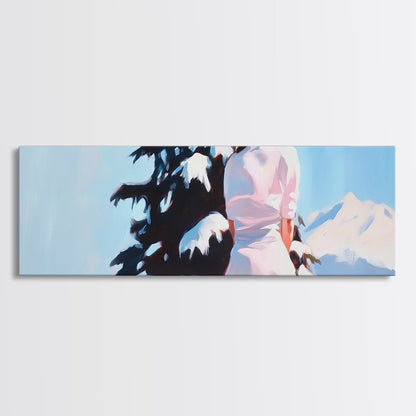 Winter Scene, Snowy Pines, Woman Outdoors, Framed Canvas Print, Christmas Wall Art, Cozy Winter Decor, Rustic Cabin Art, Nature