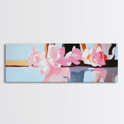 Floral Reflections, Pink Blossoms, Water Mirror, Framed Canvas Print, Feminine Wall Art, Elegant Bedroom Decor, Pastel Aesthetic