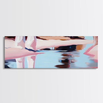 Flussufer, Wasserspiegelungen, Ruhige Szene, Gerahmter Leinwanddruck, Beschauliche Wandkunst, Zen-Wohndekoration, Neutrale Landschaft, Modern