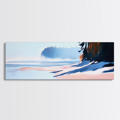 Misty Shoreline, Coastal Landscape Art, Minimalist Seascape, Ocean View, Framed Canvas Print, Modern Home Decor, Living Room Art