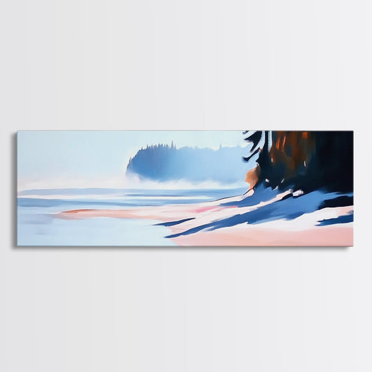 Misty Shoreline, Coastal Landscape Art, Minimalist Seascape, Ocean View, Framed Canvas Print, Modern Home Decor, Living Room Art