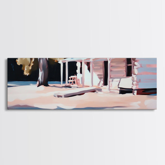 Rustic Cabin, Log House, Country Landscape, Canvas Print, Vintage Home Decor, Farmhouse Wall Art, Autumn Artwork, Cozy Living Room Art