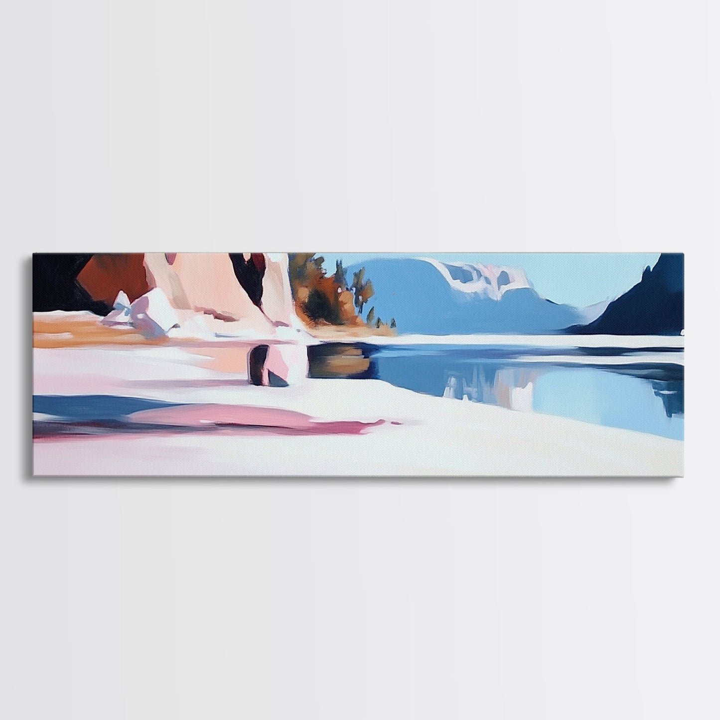 Lake Reflection, Serene Nature, Framed Canvas Print, Minimalist Wall Art, Living Room Decor, Blue Tones, Tranquil Home Aesthetic