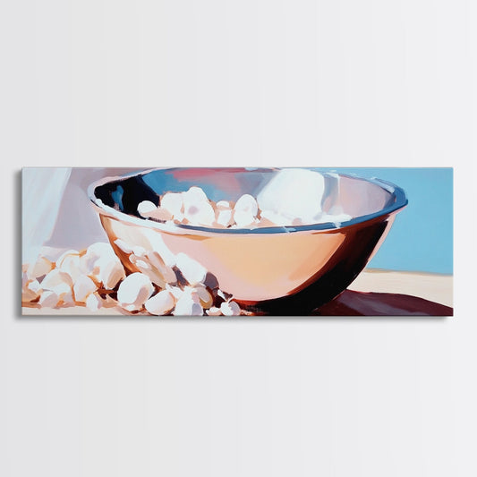 Bowl, Marshmallows, Cozy Winter Aesthetic, Canvas Print, Kitchen Wall Art, Modern Still Life, Warm Neutral Decor, Minimalist Home