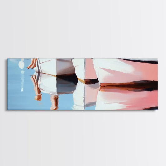 Boats, Reflection, Soft Pastel Aesthetic, Canvas Print, Nautical Wall Art, Minimalist Home Decor, Living Room Accent, Calm Coastal Scene