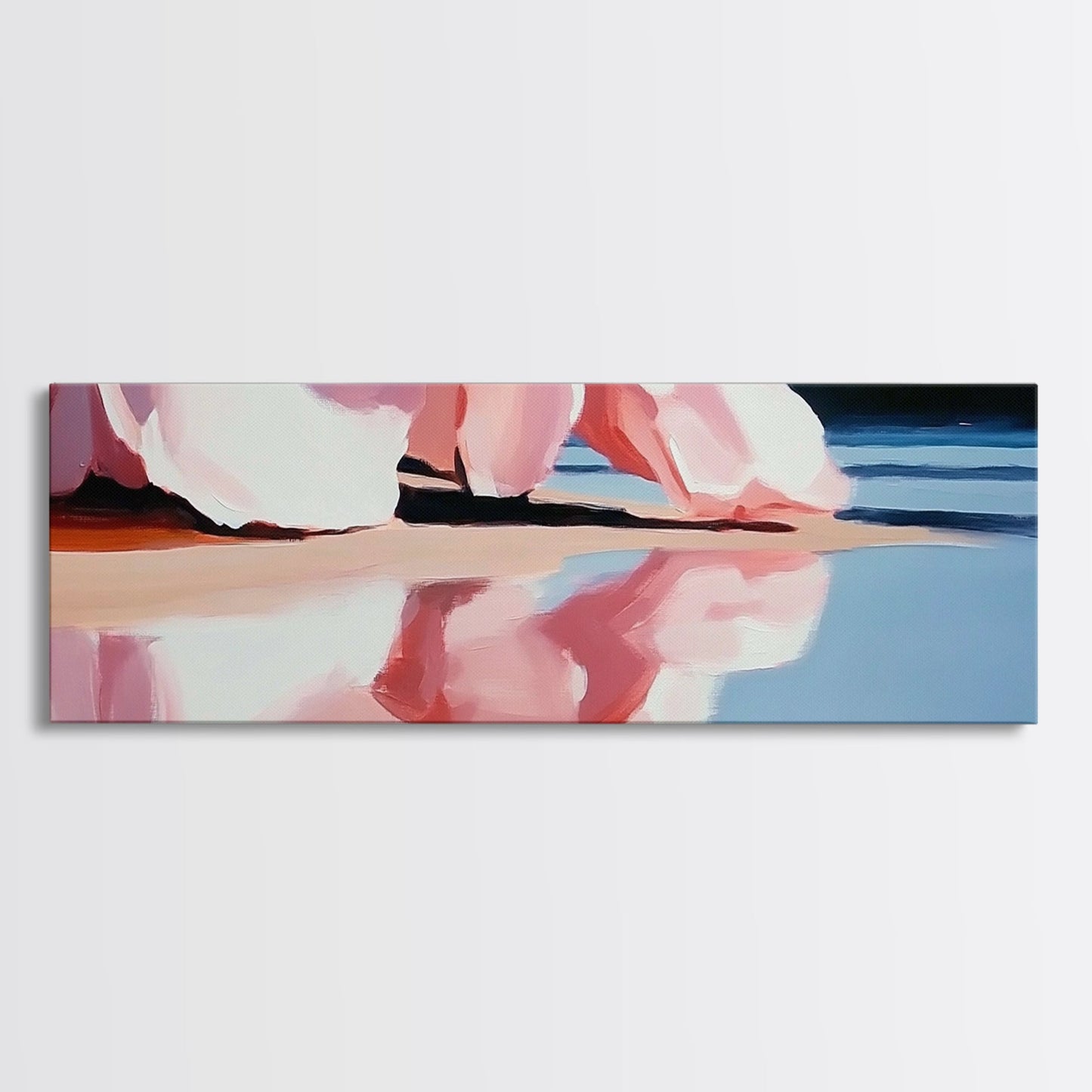 Flowing Pink Fabric, Water Reflection, Feminine Aesthetic, Framed Canvas Print, Romantic Wall Art, Soft Color Palette, Elegant Home Decor