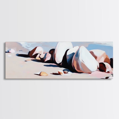 Beach Rocks, Ocean, Shore, Canvas Print, Coastal Art, Relaxing Summer Decor, Minimalist Artwork, Bedroom or Bathroom Wall Art